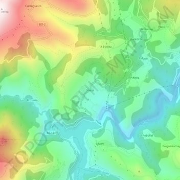 Mappa topografica Doiras, altitudine, rilievo