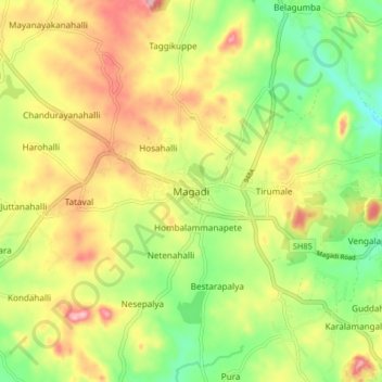 Mappa topografica Magadi, altitudine, rilievo