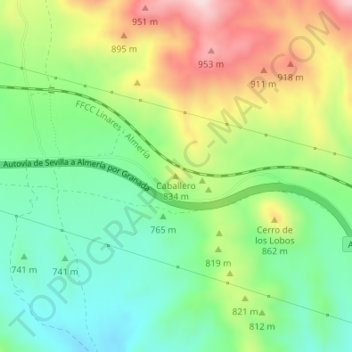 Mappa topografica Caballero, altitudine, rilievo