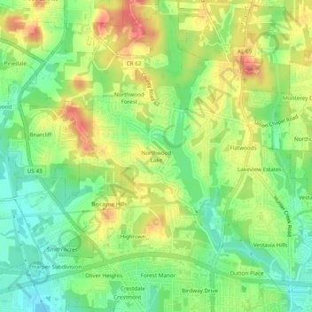 Mappa topografica Northwood Lake, altitudine, rilievo