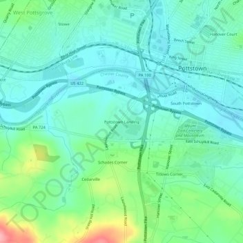 Mappa topografica Pottstown Landing, altitudine, rilievo