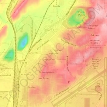Mappa topografica Plain View, altitudine, rilievo
