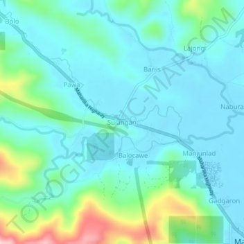 Mappa topografica Sulangan, altitudine, rilievo