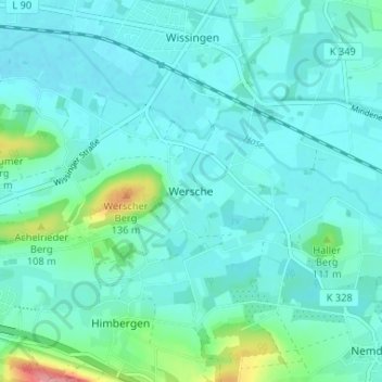 Mappa topografica Wersche, altitudine, rilievo
