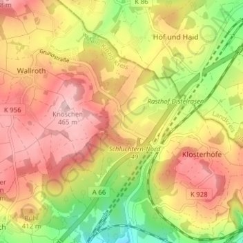 Mappa topografica Röhrigs, altitudine, rilievo