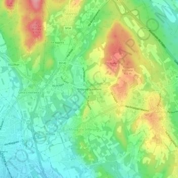 Mappa topografica Maggiate Superiore, altitudine, rilievo