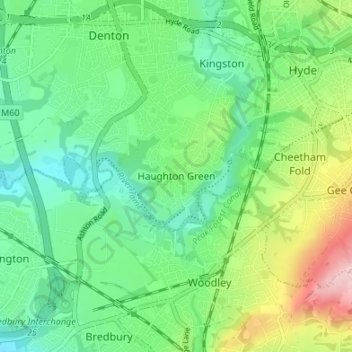 Mappa topografica Haughton Green, altitudine, rilievo