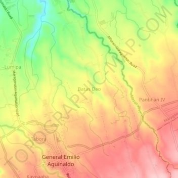Mappa topografica Batas Dao, altitudine, rilievo