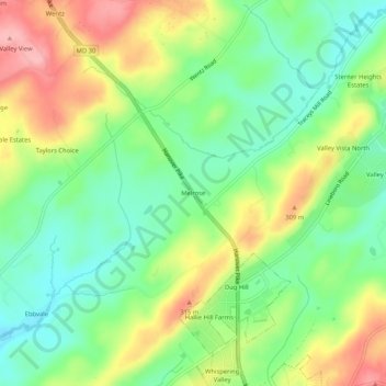 Mappa topografica Melrose, altitudine, rilievo