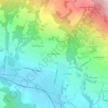 Mappa topografica Les Thomassons, altitudine, rilievo