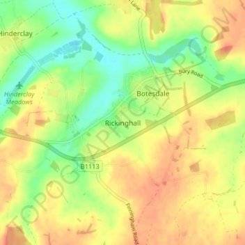 Mappa topografica Rickinghall, altitudine, rilievo