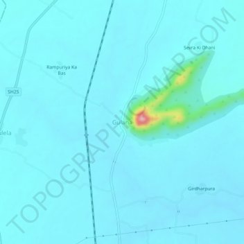 Mappa topografica Gulana, altitudine, rilievo