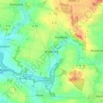 Mappa topografica Masbrock, altitudine, rilievo