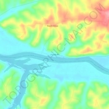 Mappa topografica Fox Bluff, altitudine, rilievo