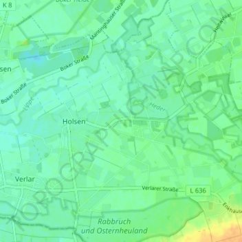 Mappa topografica Holsen, altitudine, rilievo