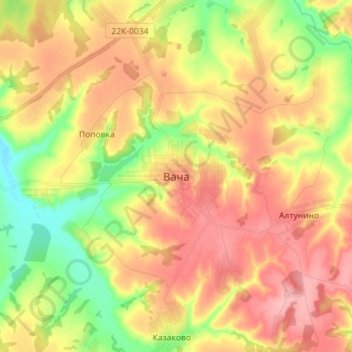 Mappa topografica Вача, altitudine, rilievo