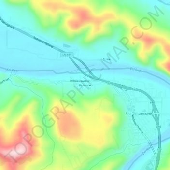 Mappa topografica Belleview, altitudine, rilievo