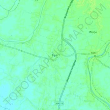 Mappa topografica Pipili, altitudine, rilievo