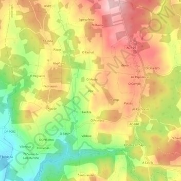 Mappa topografica Opa, altitudine, rilievo