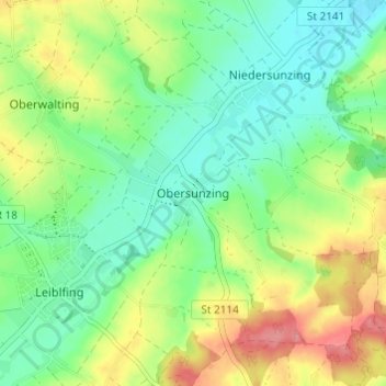 Mappa topografica Obersunzing, altitudine, rilievo