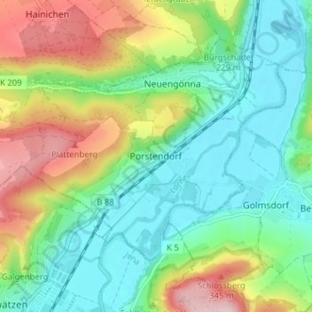 Mappa topografica Porstendorf, altitudine, rilievo