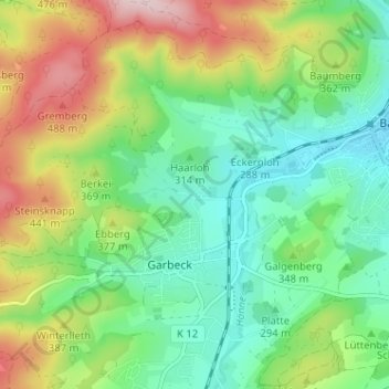 Mappa topografica Frühlinghausen, altitudine, rilievo