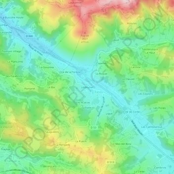 Mappa topografica Lestrunie, altitudine, rilievo