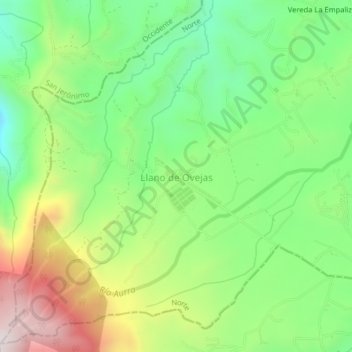 Mappa topografica Llano de Ovejas, altitudine, rilievo