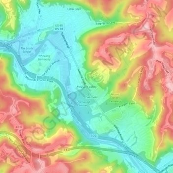 Mappa topografica Pleasant Valley, altitudine, rilievo