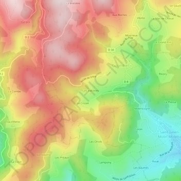 Mappa topografica Les Vallottes, altitudine, rilievo