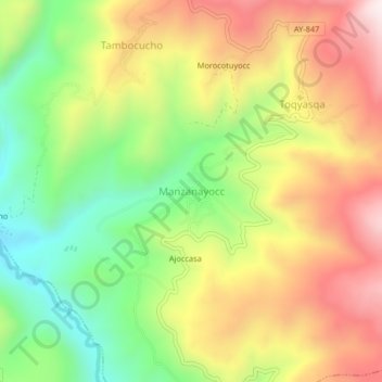 Mappa topografica Manzanayocc, altitudine, rilievo