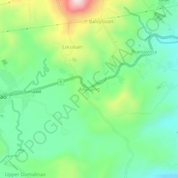 Mappa topografica Anonang, altitudine, rilievo