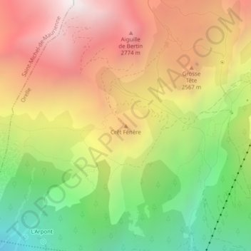 Mappa topografica Crêt Fénère, altitudine, rilievo