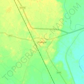 Mappa topografica Dhampur, altitudine, rilievo
