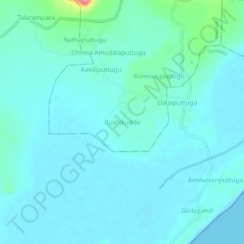 Mappa topografica Rushikudda, altitudine, rilievo