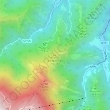 Mappa topografica Monte Schioppettino, altitudine, rilievo