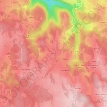 Mappa topografica Riouzal, altitudine, rilievo