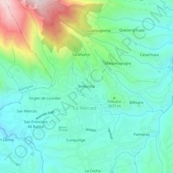Mappa topografica Bellavista, altitudine, rilievo