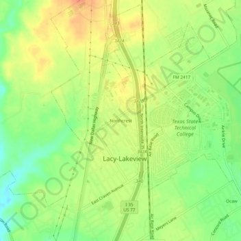 Mappa topografica Northcrest, altitudine, rilievo