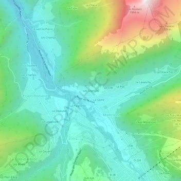 Mappa topografica Les Granges, altitudine, rilievo