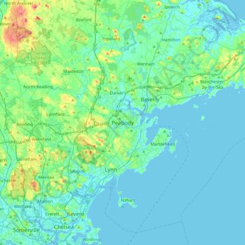 Mappa topografica Peabody, altitudine, rilievo