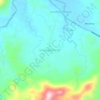 Mappa topografica Umabay Interior, altitudine, rilievo