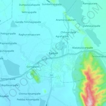 Mappa topografica Badvel, altitudine, rilievo