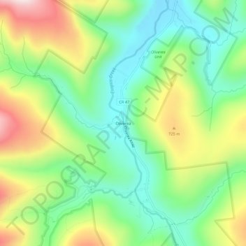 Mappa topografica Oliverea, altitudine, rilievo