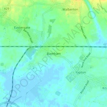 Mappa topografica Barnham, altitudine, rilievo