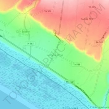 Mappa topografica Pampa Baja, altitudine, rilievo