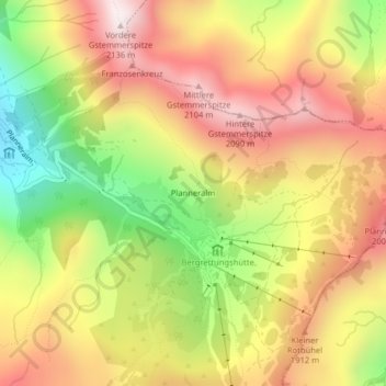 Mappa topografica Planneralm, altitudine, rilievo