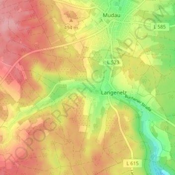 Mappa topografica Oberlangenelz, altitudine, rilievo