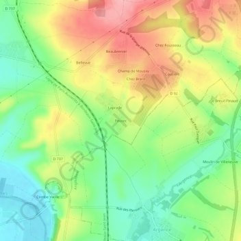 Mappa topografica Peusec, altitudine, rilievo