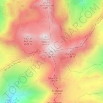 Mappa topografica Geier, altitudine, rilievo